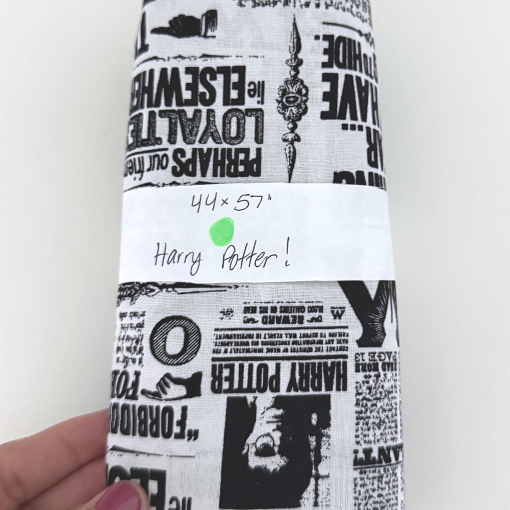 Harry Potter Daily Prophet Newspaper Print Fabric 44x57 Black White Wizarding